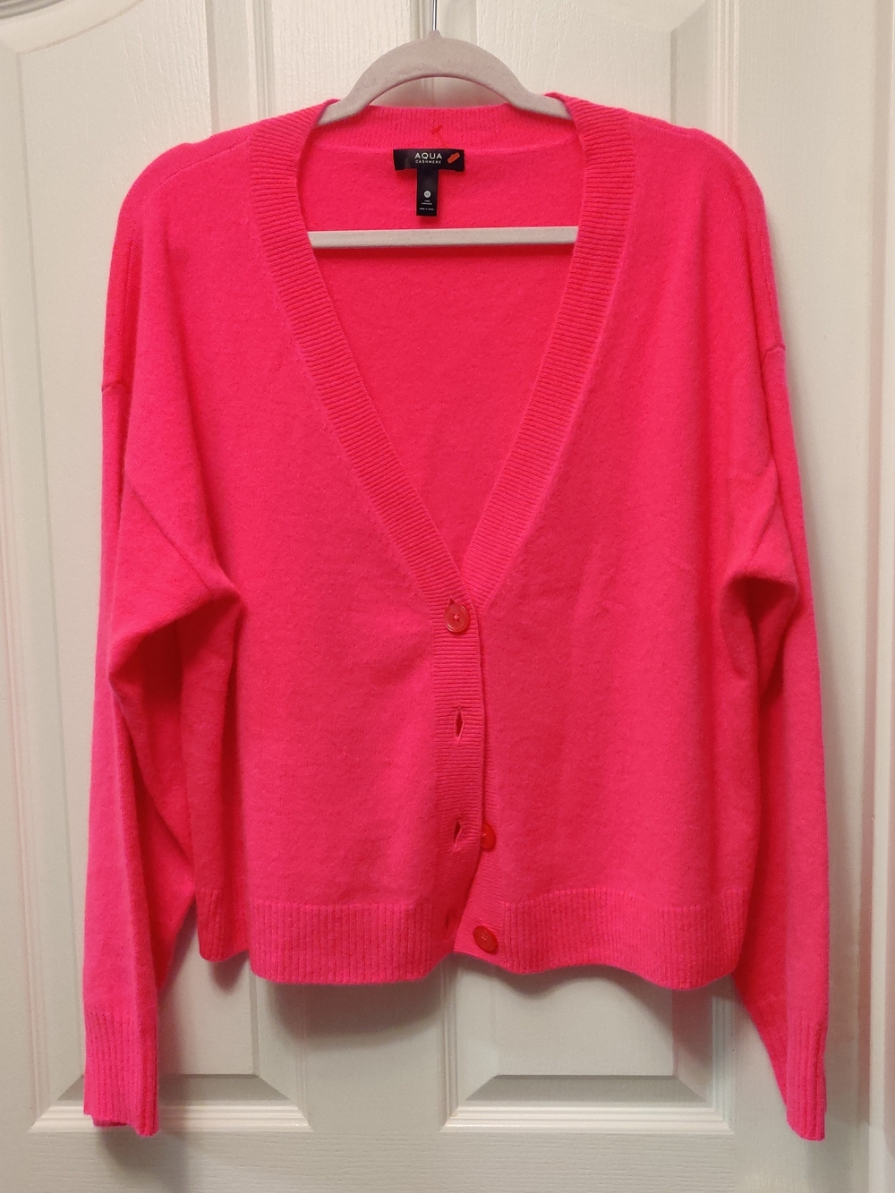 Aqua Neon Pink V-Neck Button Cardigan Cashmere